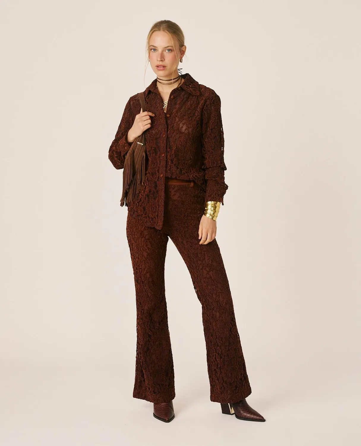 Alma en Pena I26CL0406 blouse dentelle marron