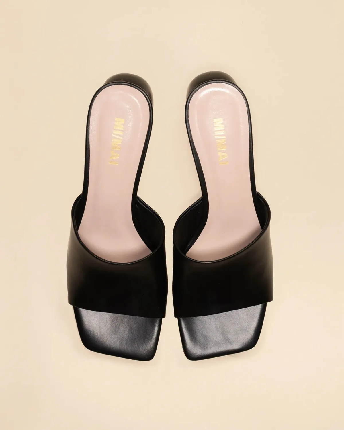 Mi/Mai Joya Black mules cuir noir bout carré