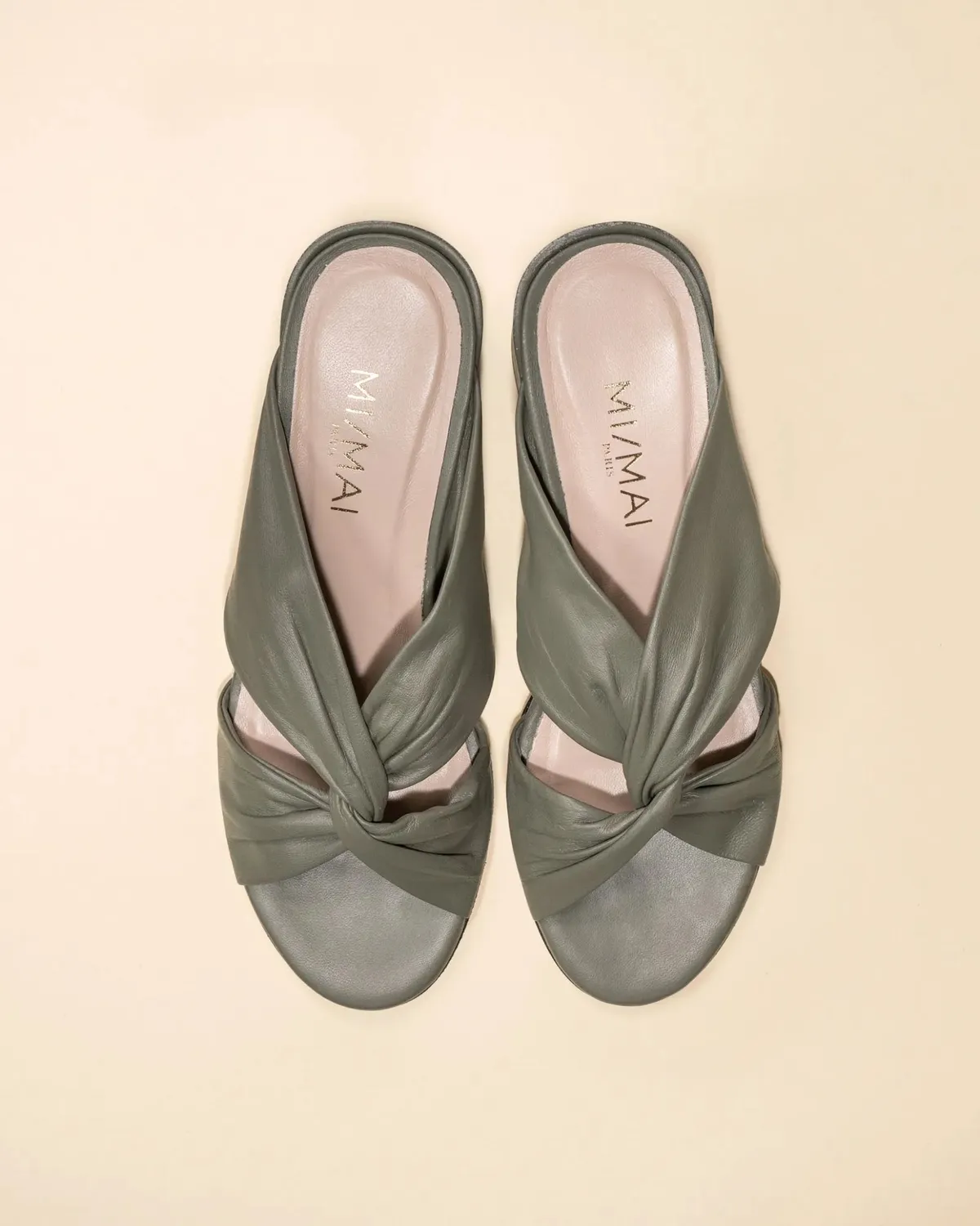 Mi/Mai Daria Green mule cuir d'agneau vert talon sculpté