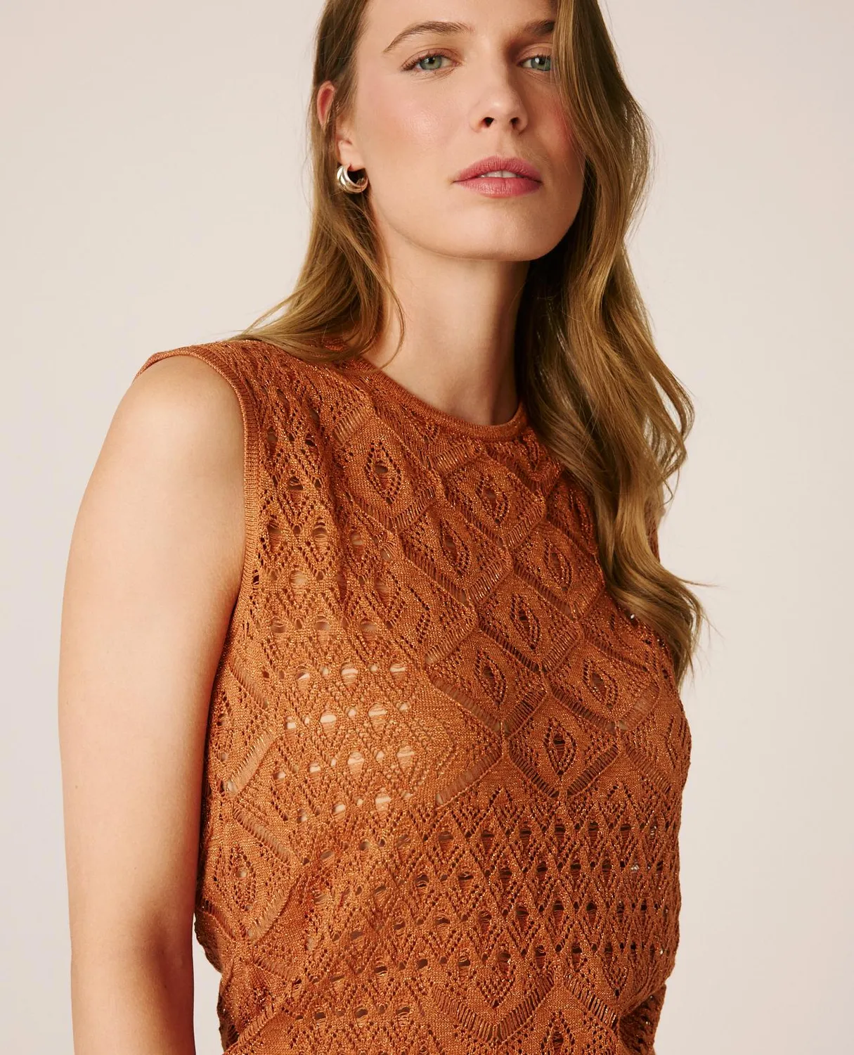 Alma en Pena I26CL1404 top marron ajouré lurex