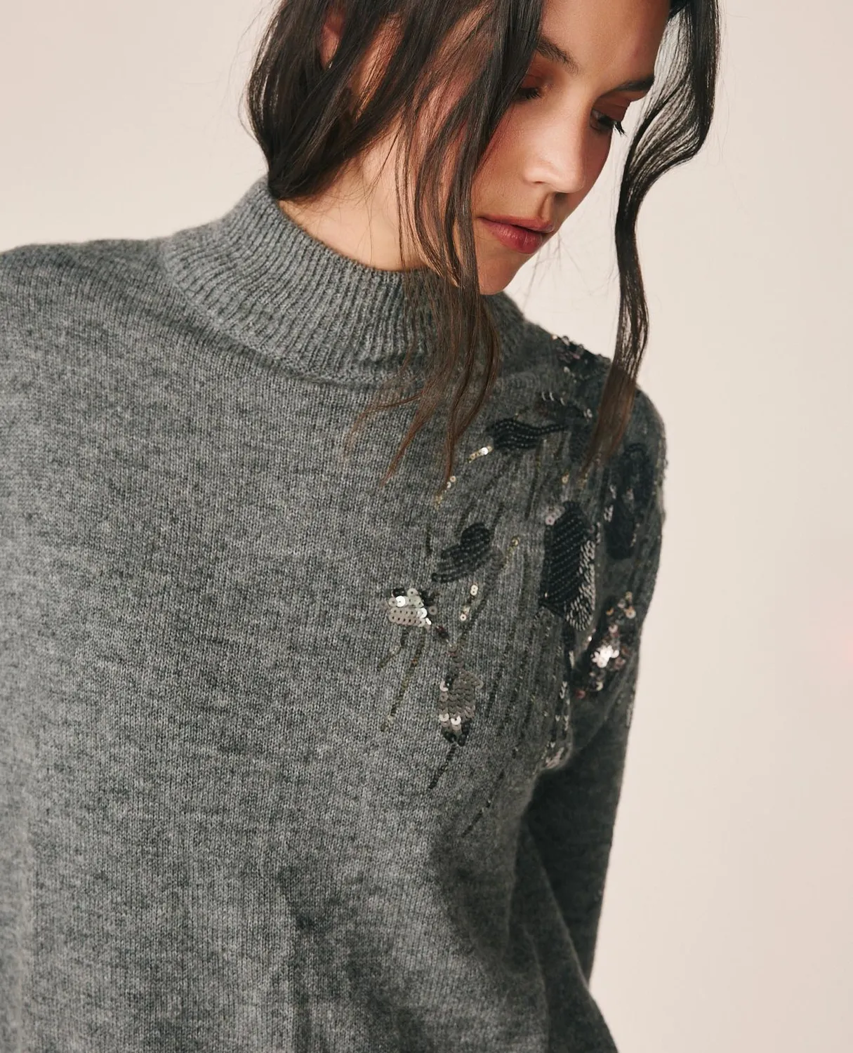 Alma en Pena I26CL0804 pull gris laine sequins