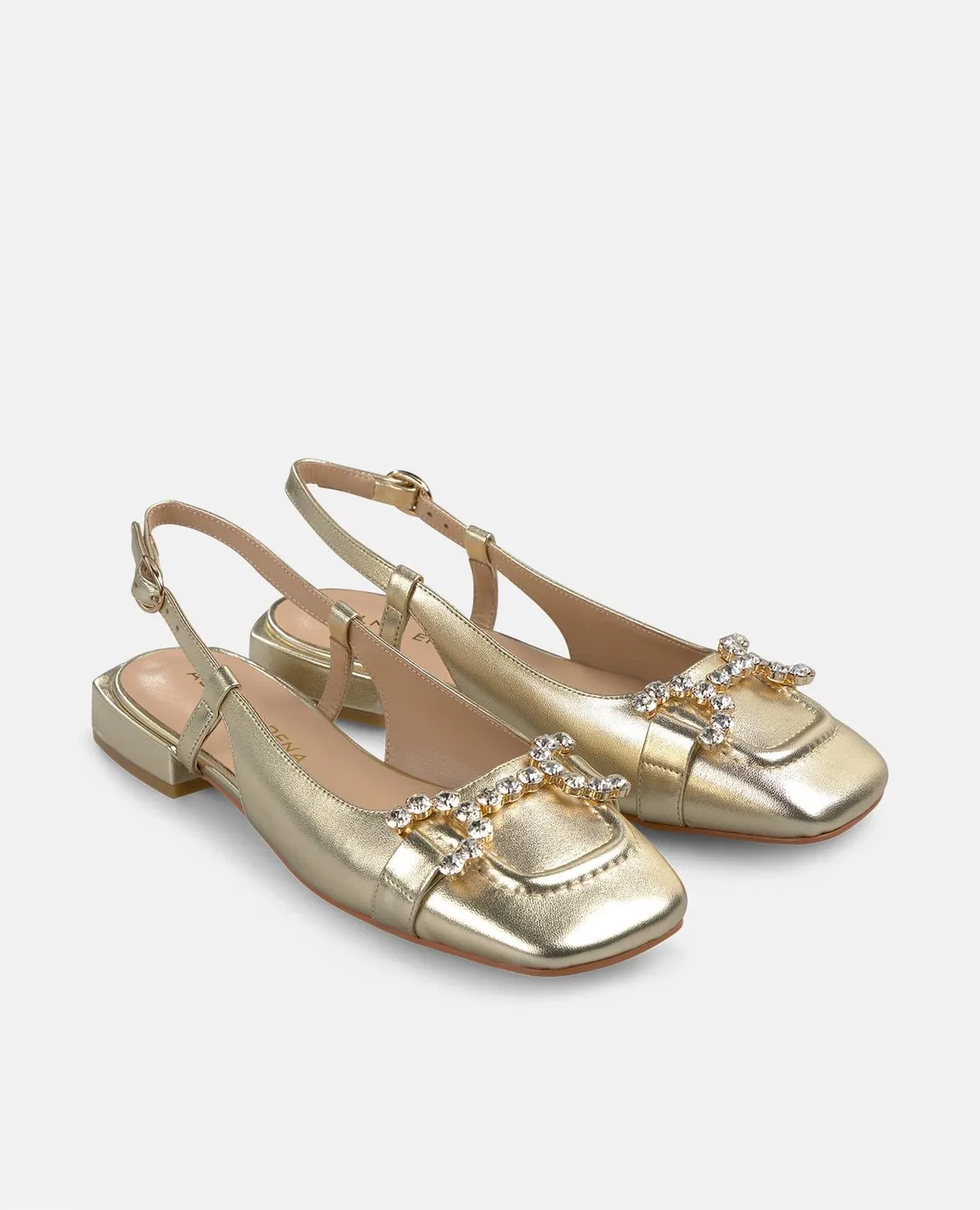 Alma en Pena V250504 ballerines cuir doré étrier strass 2 cm