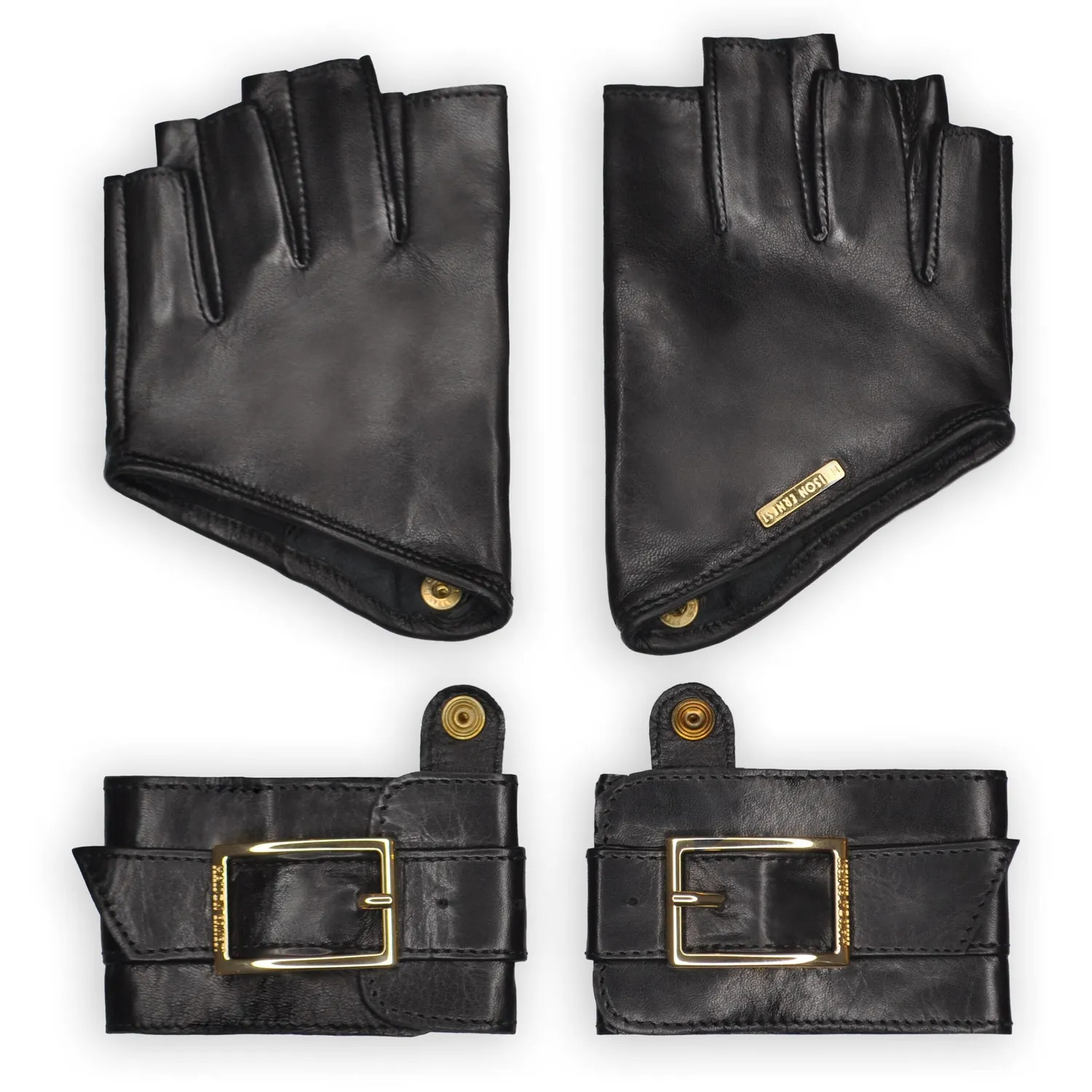 Maison Ernest Pulsion mitaines noir or cuir mat tailles XS-XXL