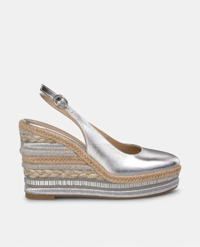 Alma en Pena V251018 compensée cuir argent talon 9,8 cm