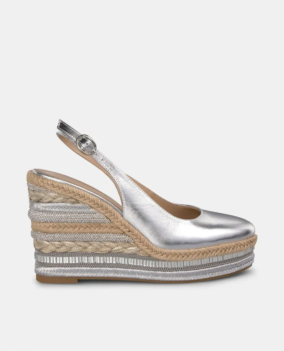 Alma en Pena V251018 compensée cuir argent talon 9,8 cm