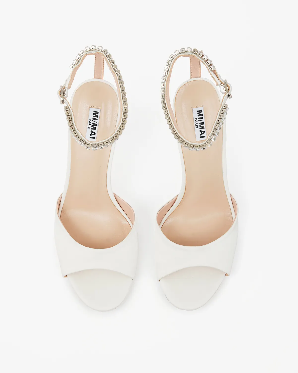 Mi/Mai Flavia White Satin sandales satin blanc strass