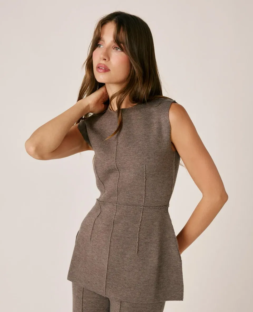 Alma en Pena I26CL0612 top en maille marron sans manches