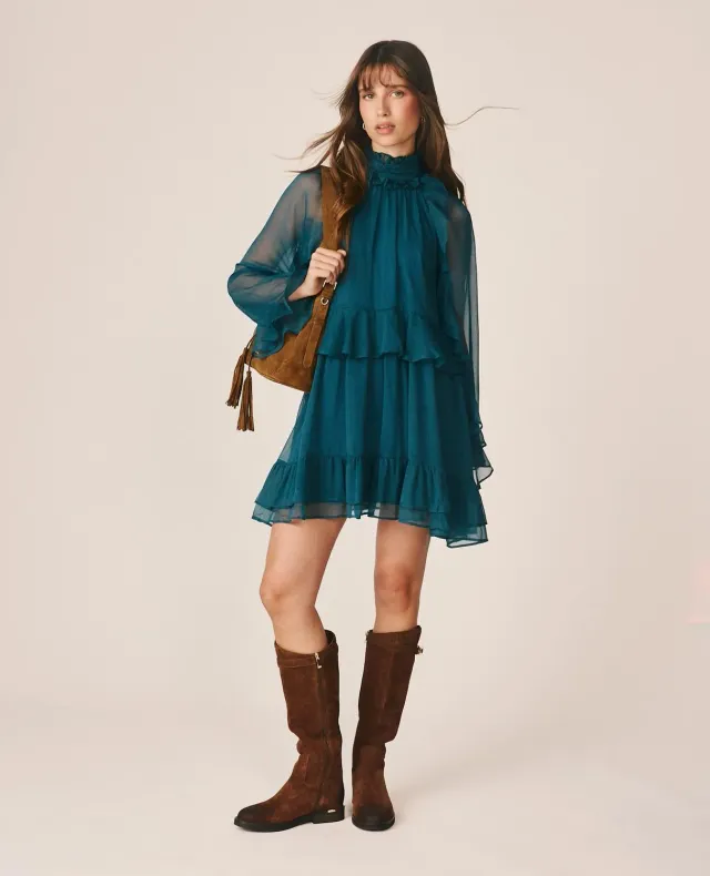 Alma en Pena I26CL0105 Robe Mini Volants Bleu Océan