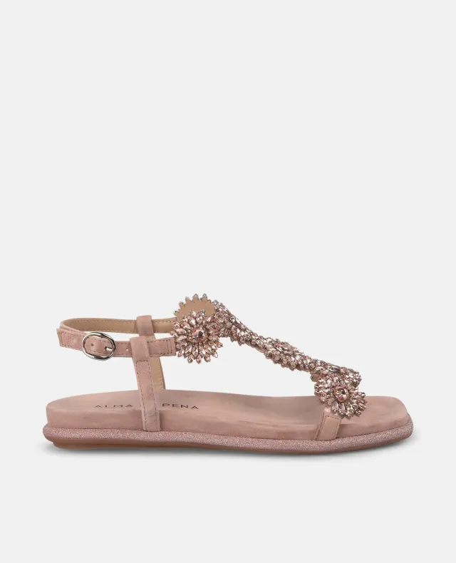 Alma en Pena V251612 sandales plates rose strass boucle