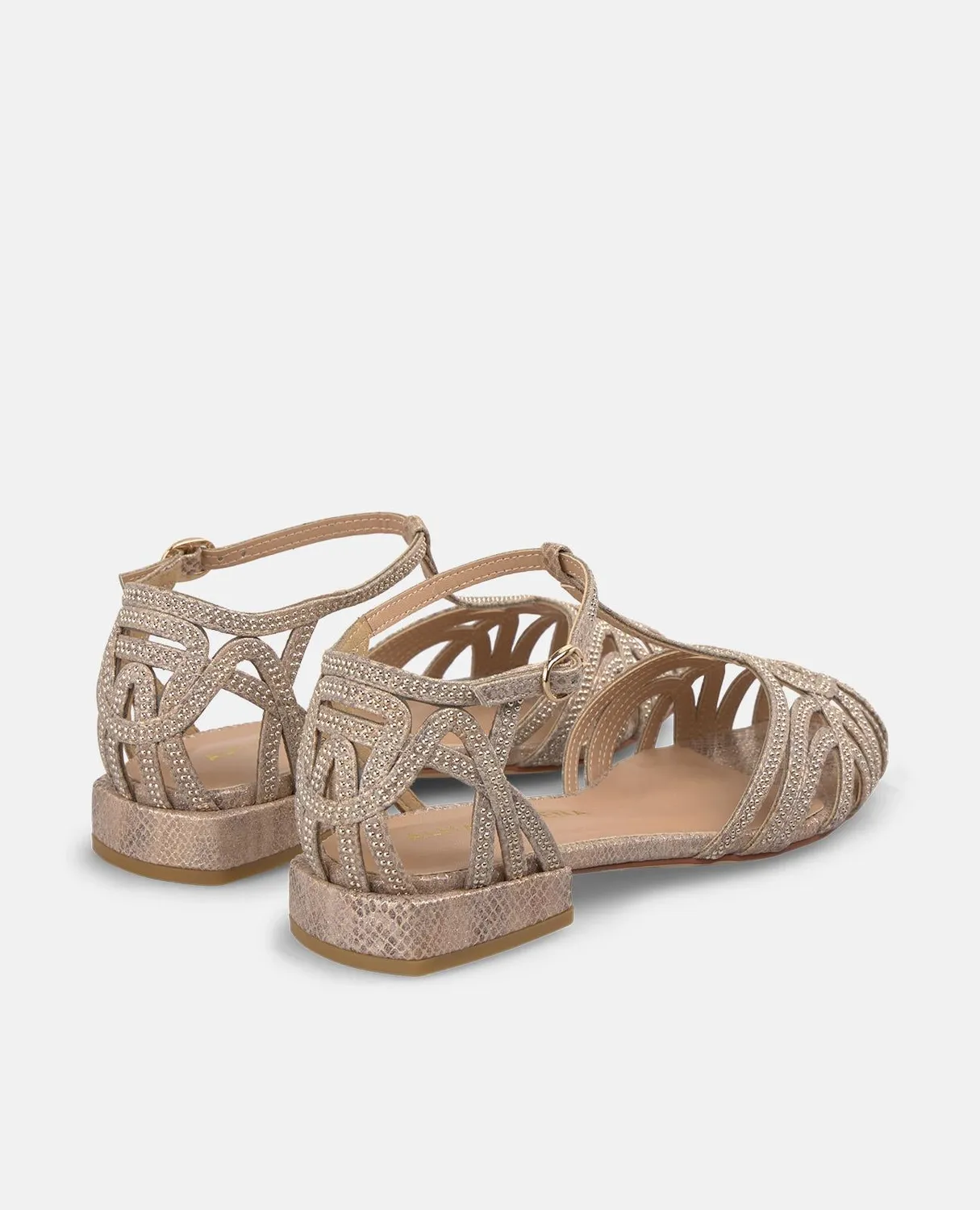 Alma en Pena V2651800 sandales camel strass plat 2 cm
