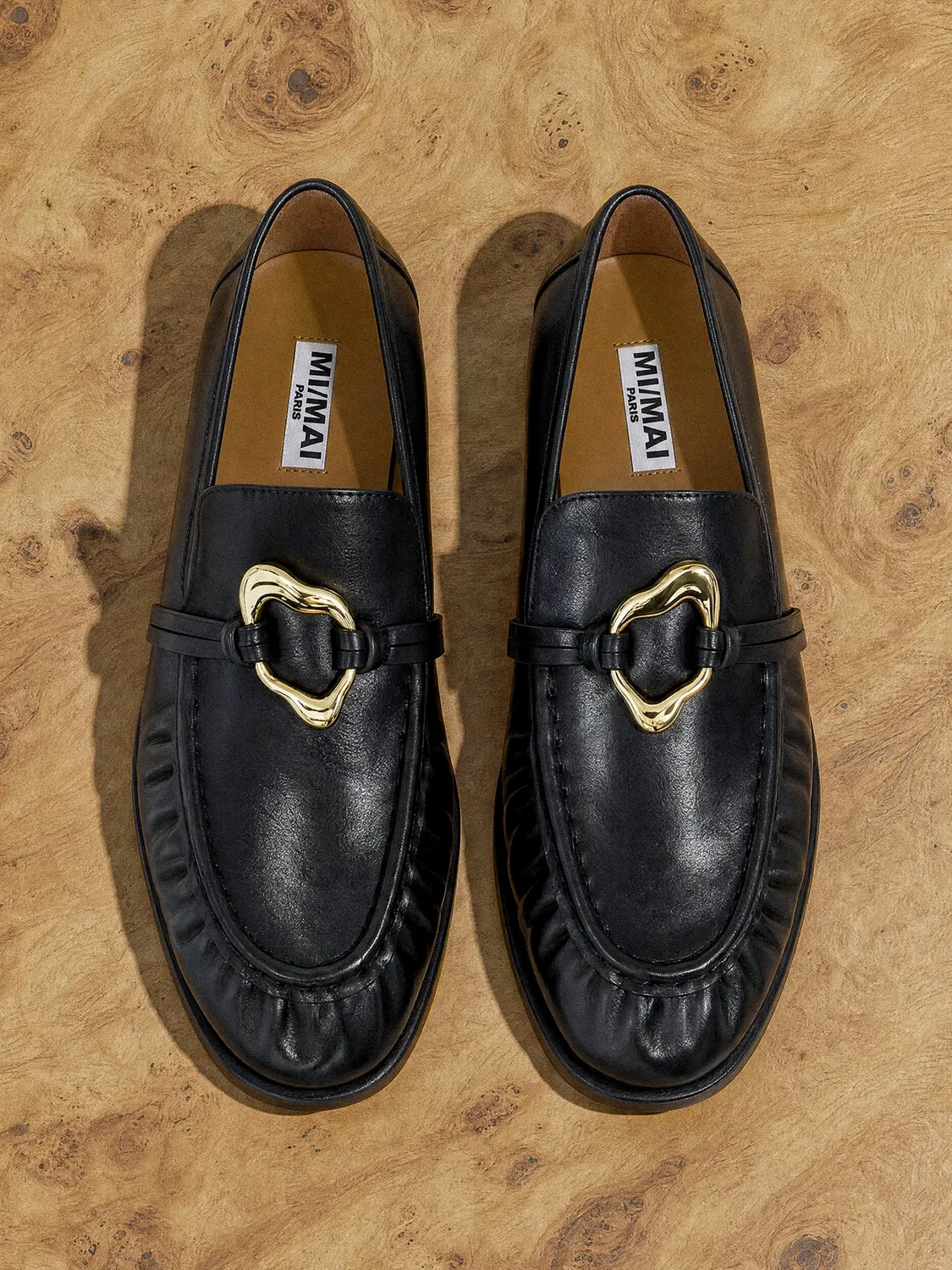 Mi/Mai Orso Black Melt mocassins cuir noir bijou doré
