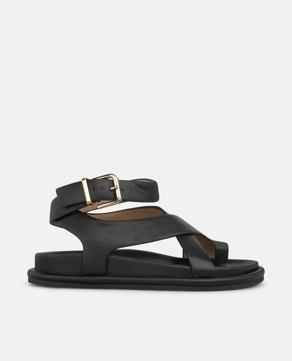 Alma en Pena V267003 sandale plate cuir noir cheville 2 cm
