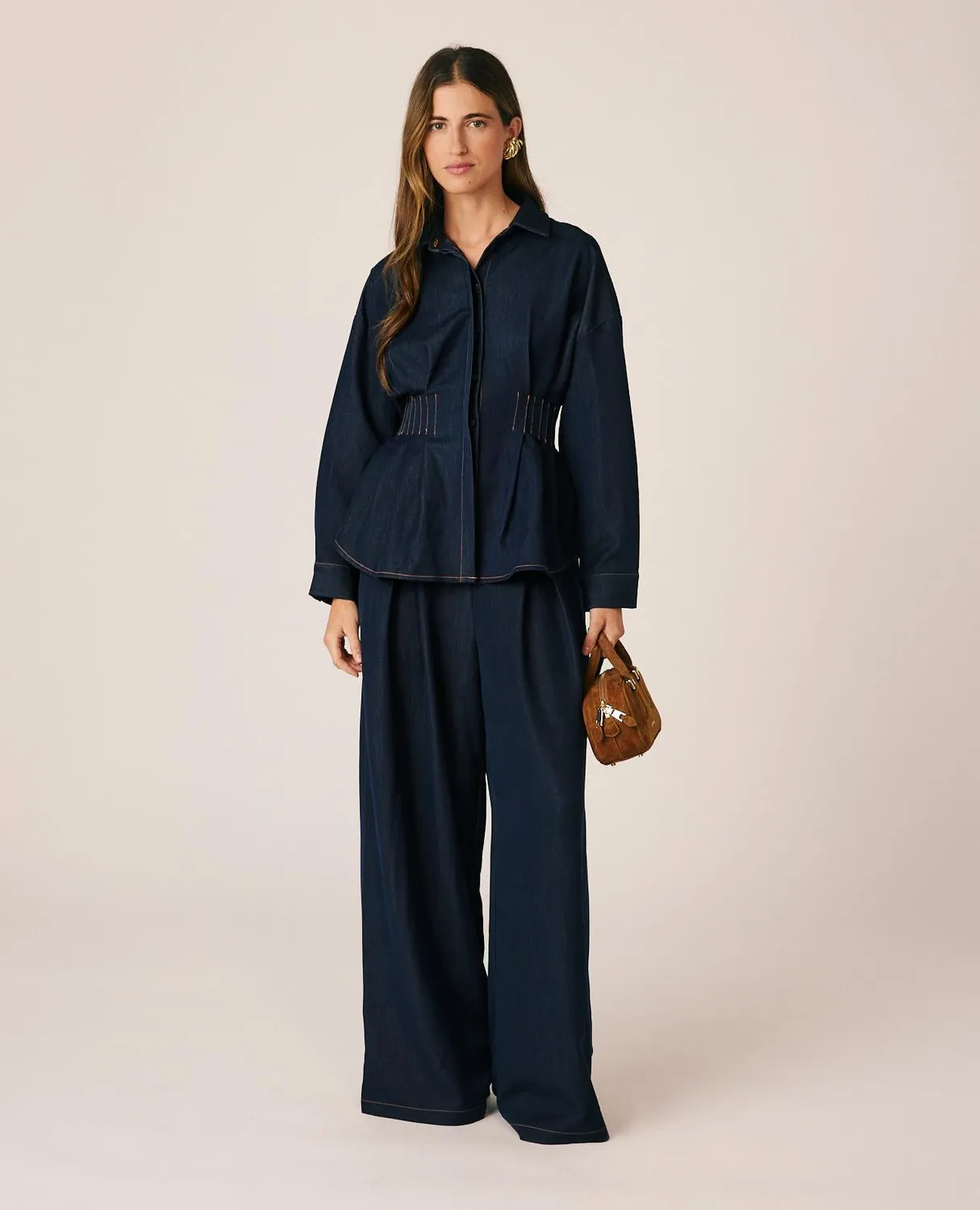 Alma en Pena I26CL0404 chemise denim indigo plissée