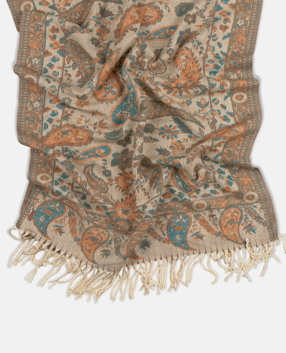 Alma en Pena I26AC008 écharpe verte fleurs franges polyester