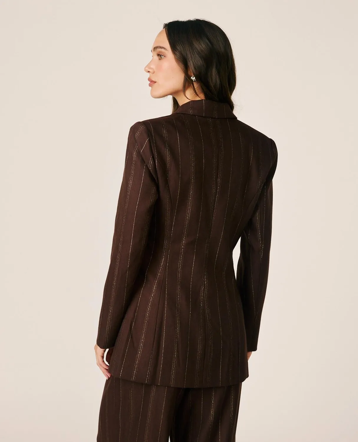 Alma en Pena I26CL1003 blazer rayé marron croisé laine
