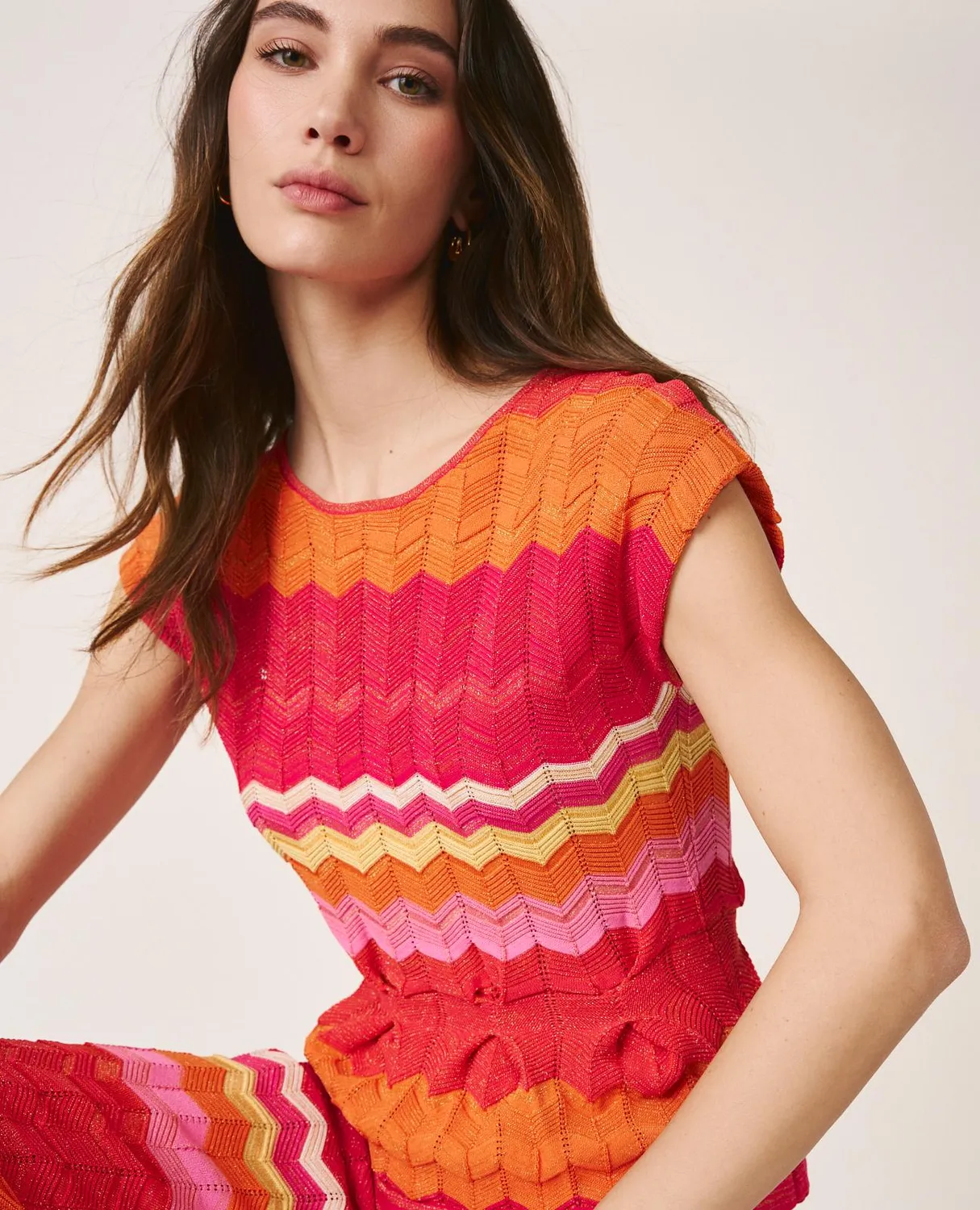 Alma en Pena V26CL0621 top maille géométrique fuchsia