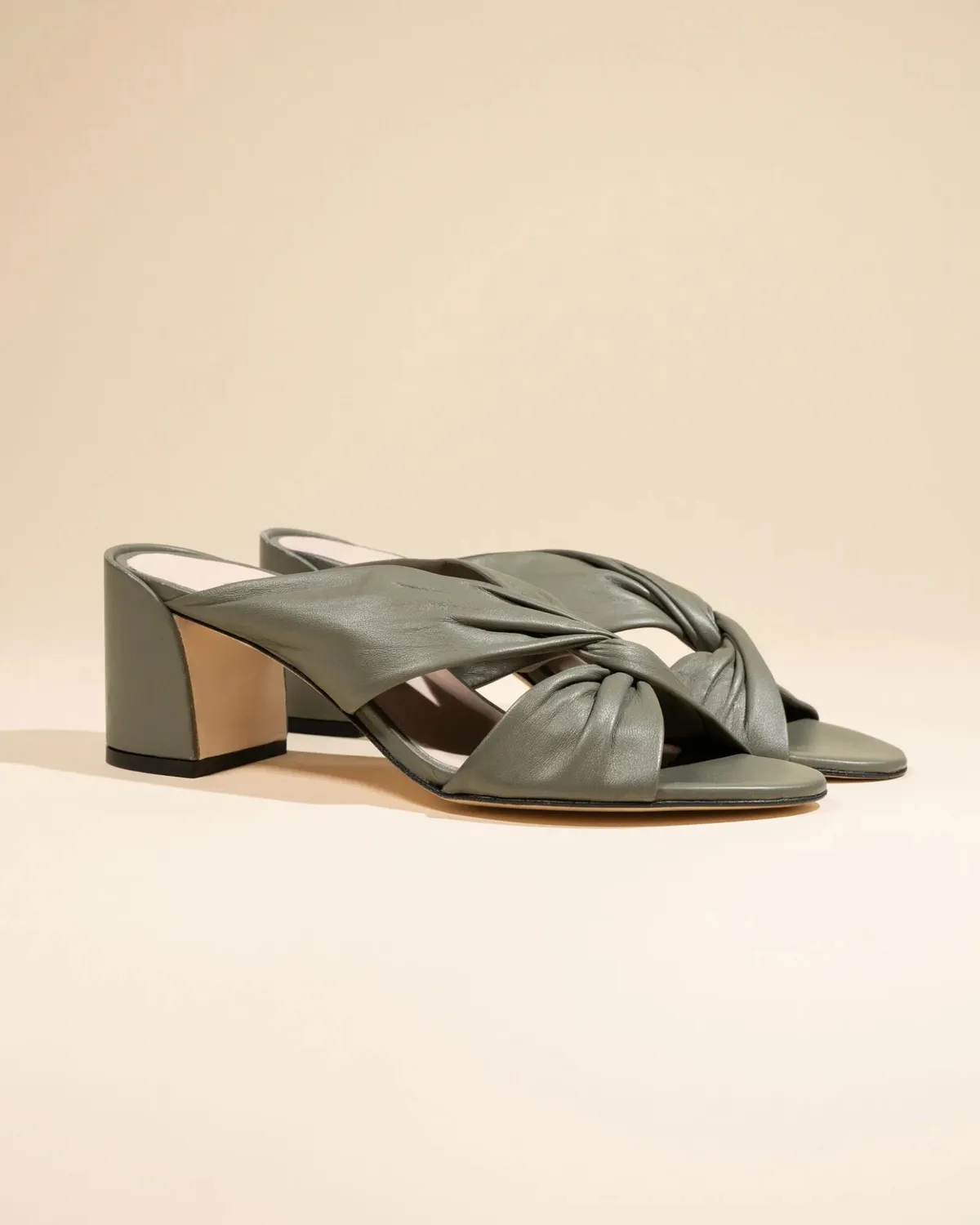 Mi/Mai Daria Green mule cuir d'agneau vert talon sculpté