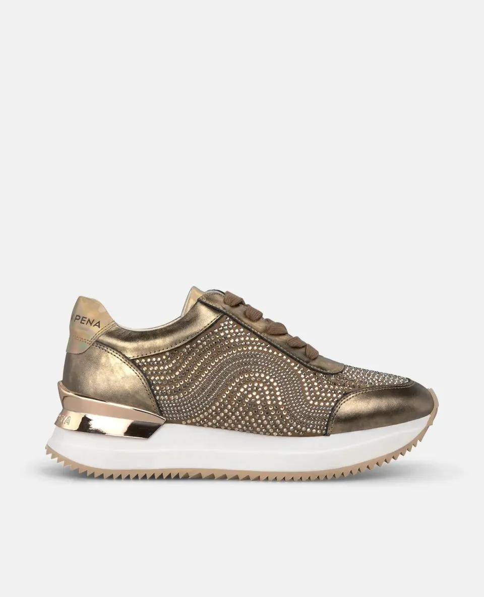 Alma en Pena I251503 sneakers bronze strass plateforme 4 cm