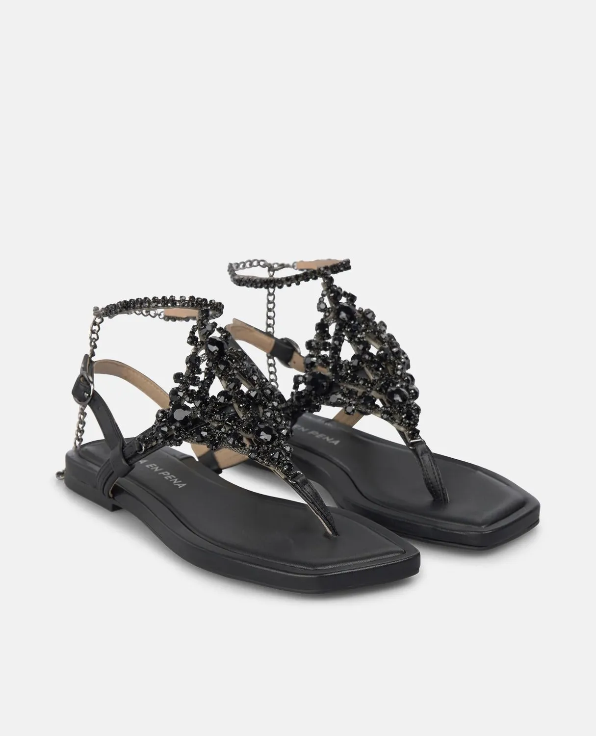 Alma en Pena V268427 sandales cuir noir strass plates