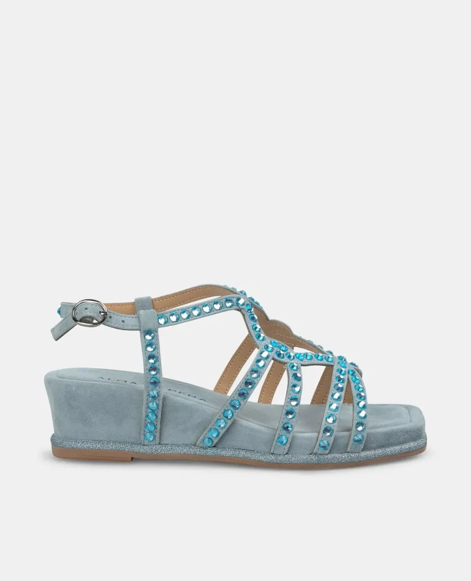 Alma en Pena V251752 sandales compensées jeans strass 5 cm