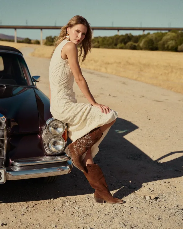 Alma en Pena I260553 bottes cowboy ante camel fleurs