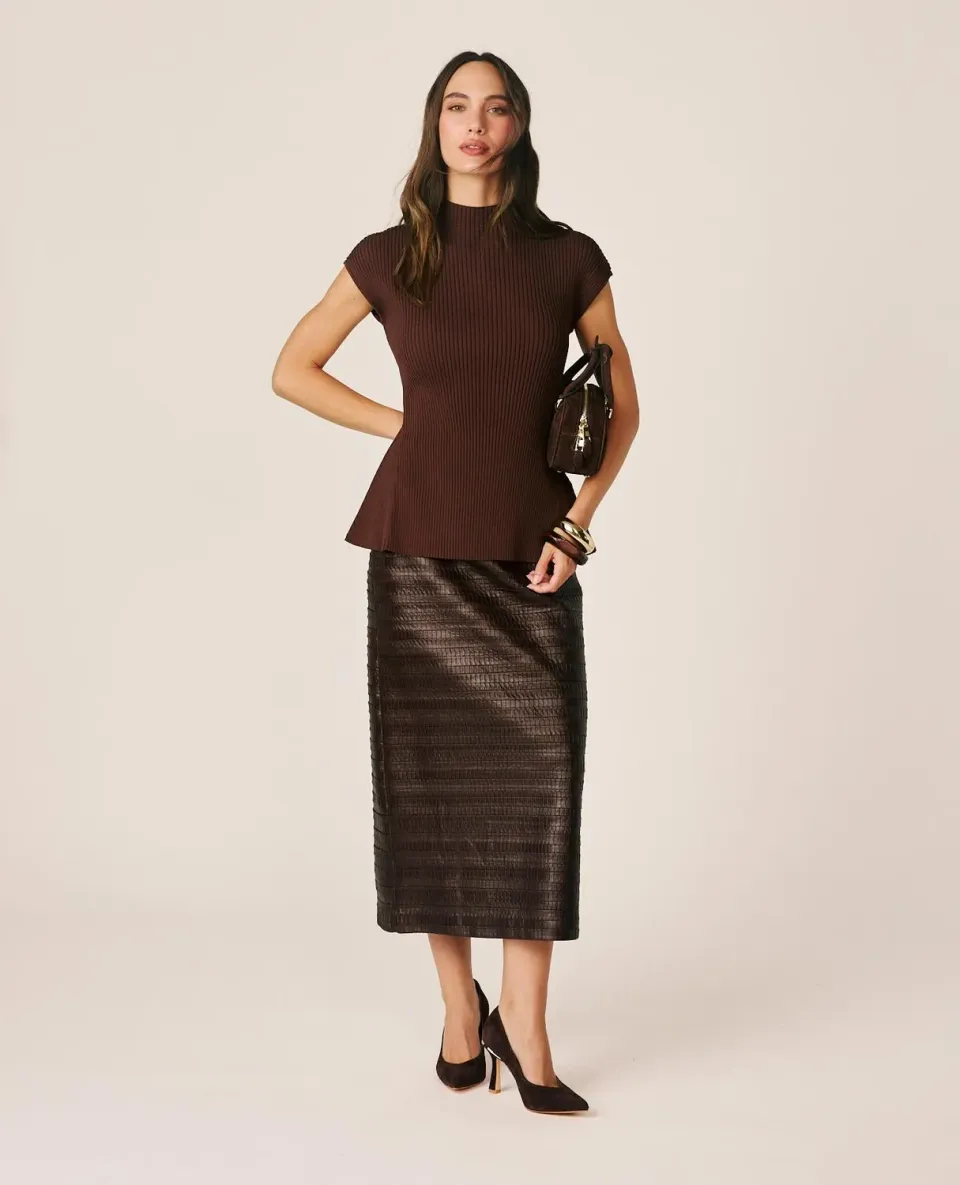 Alma en Pena I26CL1818 jupe midi marron simili cuir