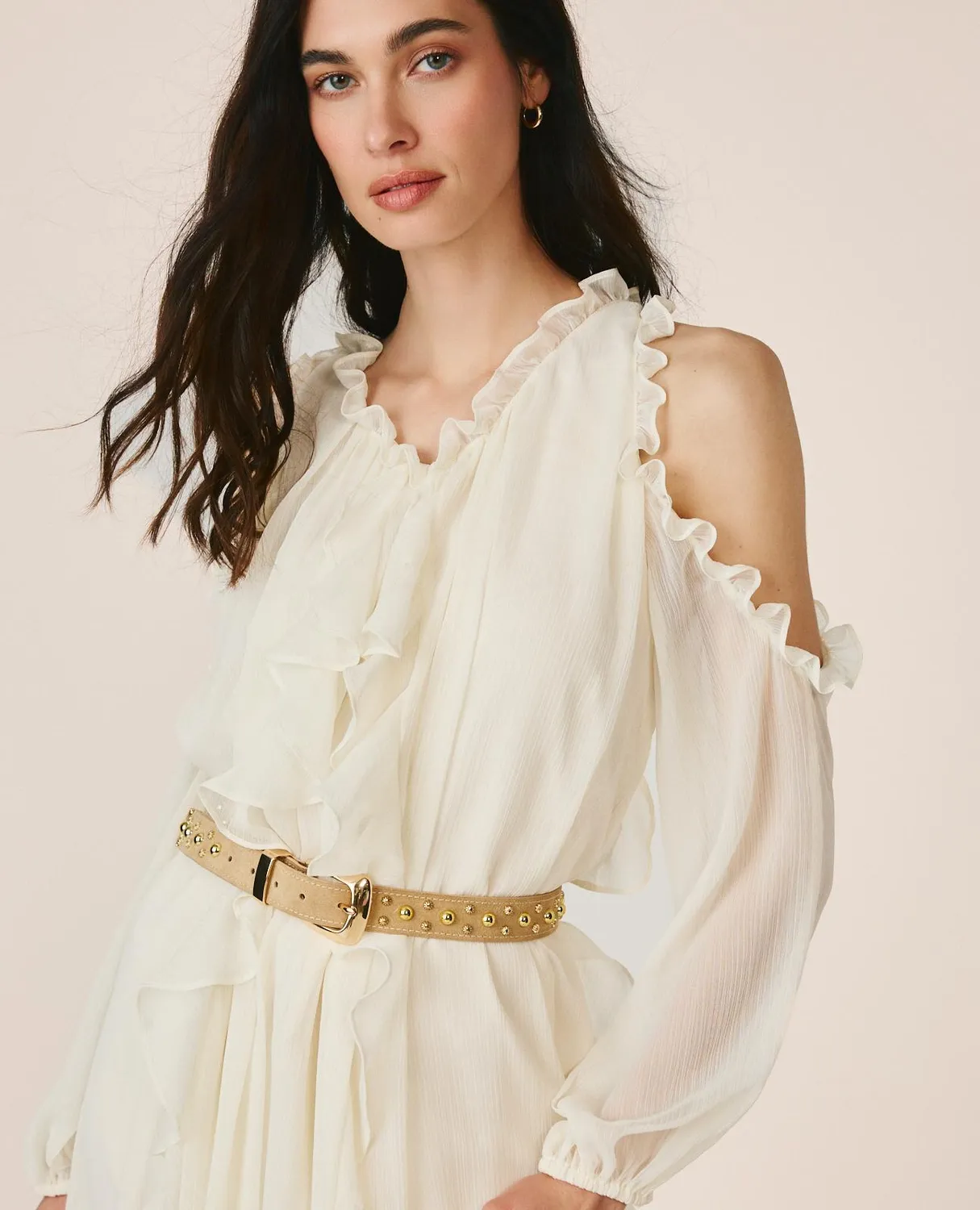 Alma en Pena V26CL0236 robe midi fluide blanche volants