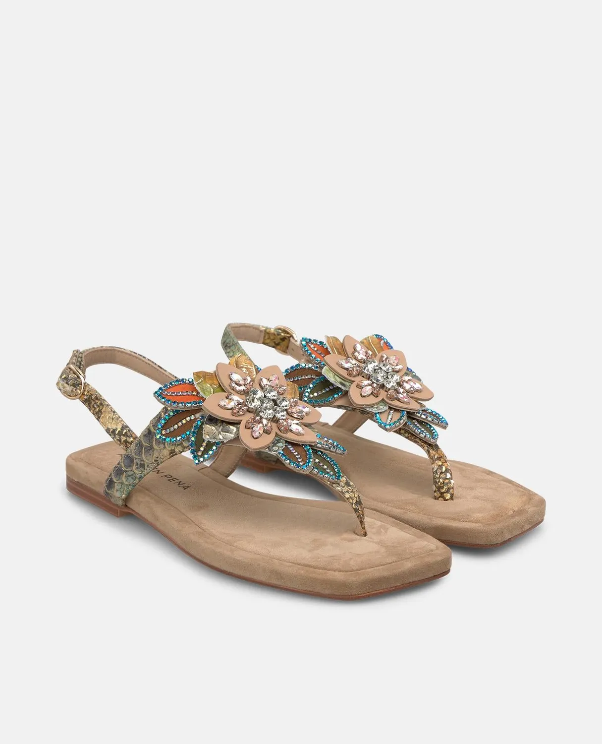 Alma en Pena V268437 sandales plates cuir sable fleur