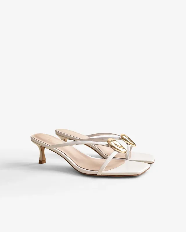 Mi/Mai Lagos White mules cuir doré talon 5,5 cm