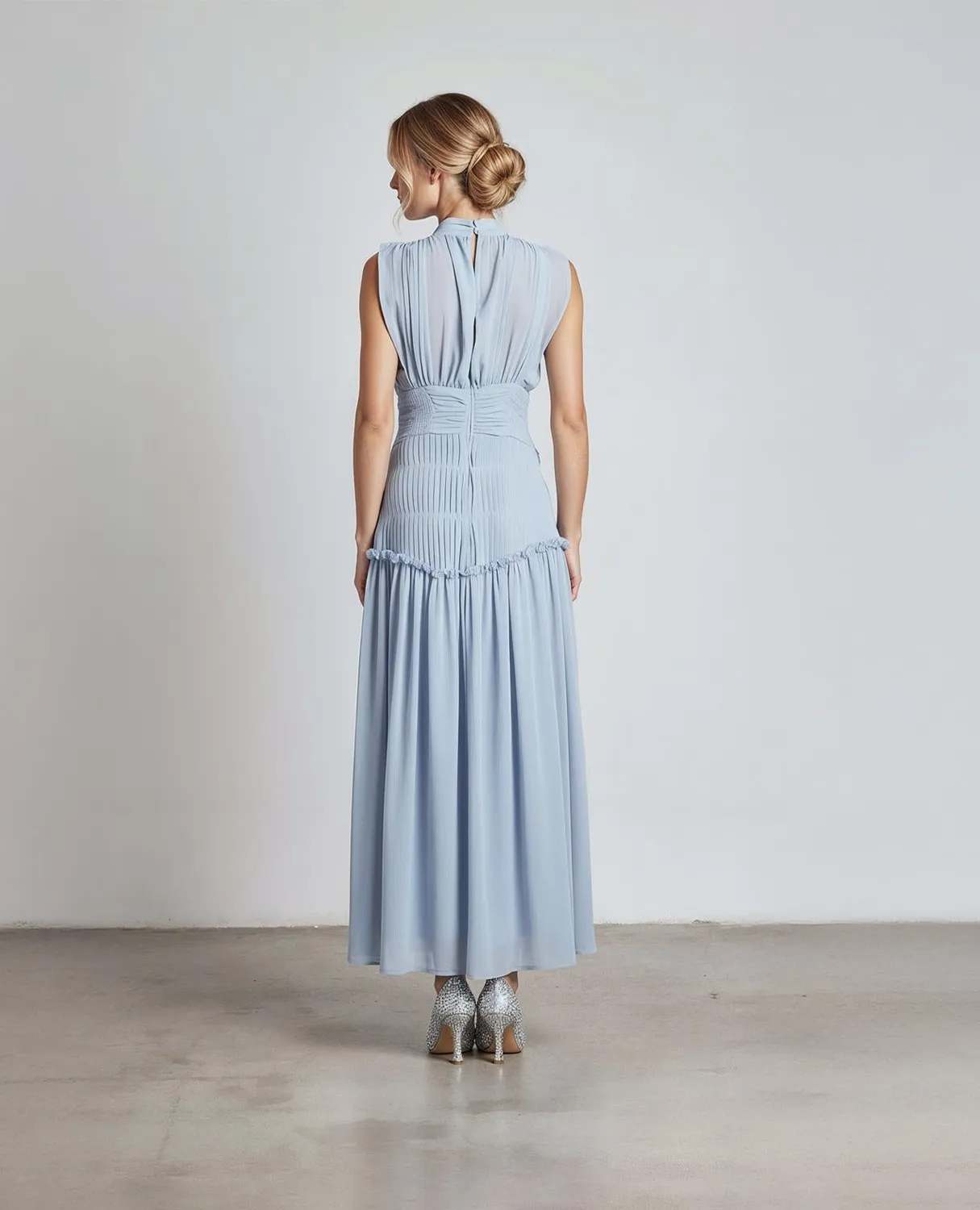 Alma en Pena CENCL100 robe longue bleue fleurie halter