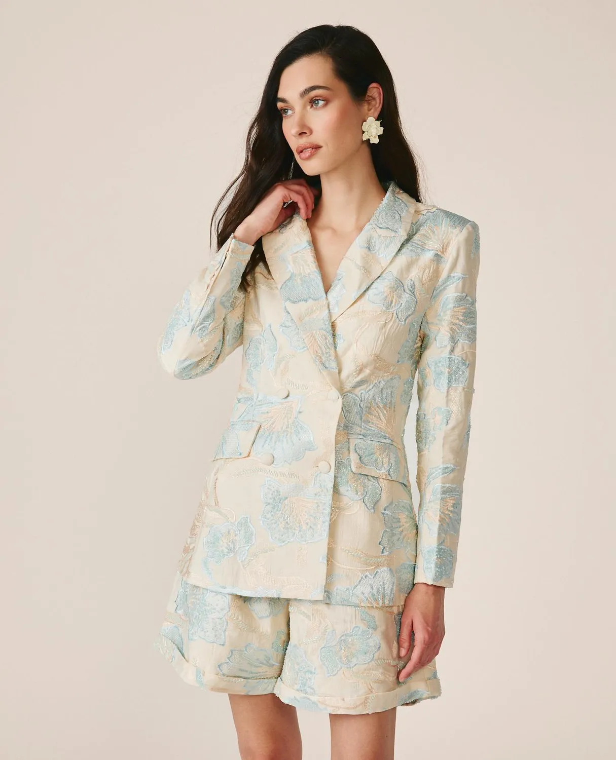 Alma en Pena V26CL1005 blazer fleuri bleu coton
