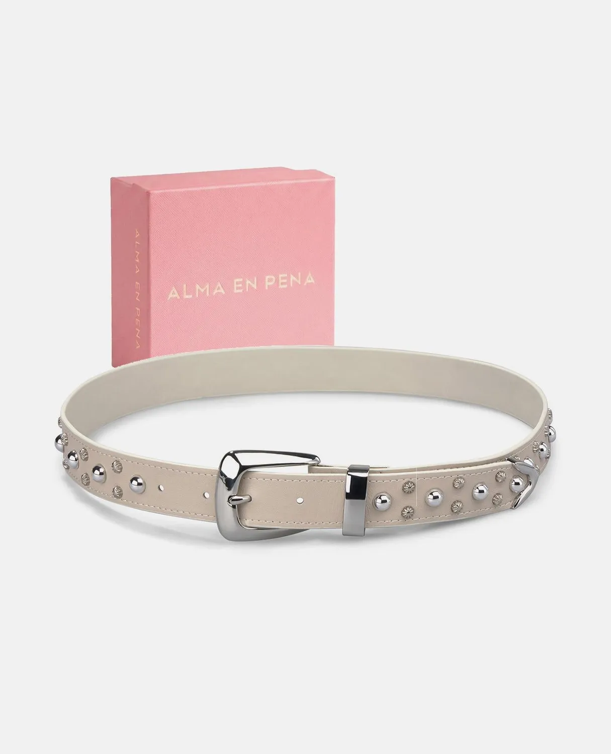 Alma en Pena V26CT015 ceinture cuir blanc clouté