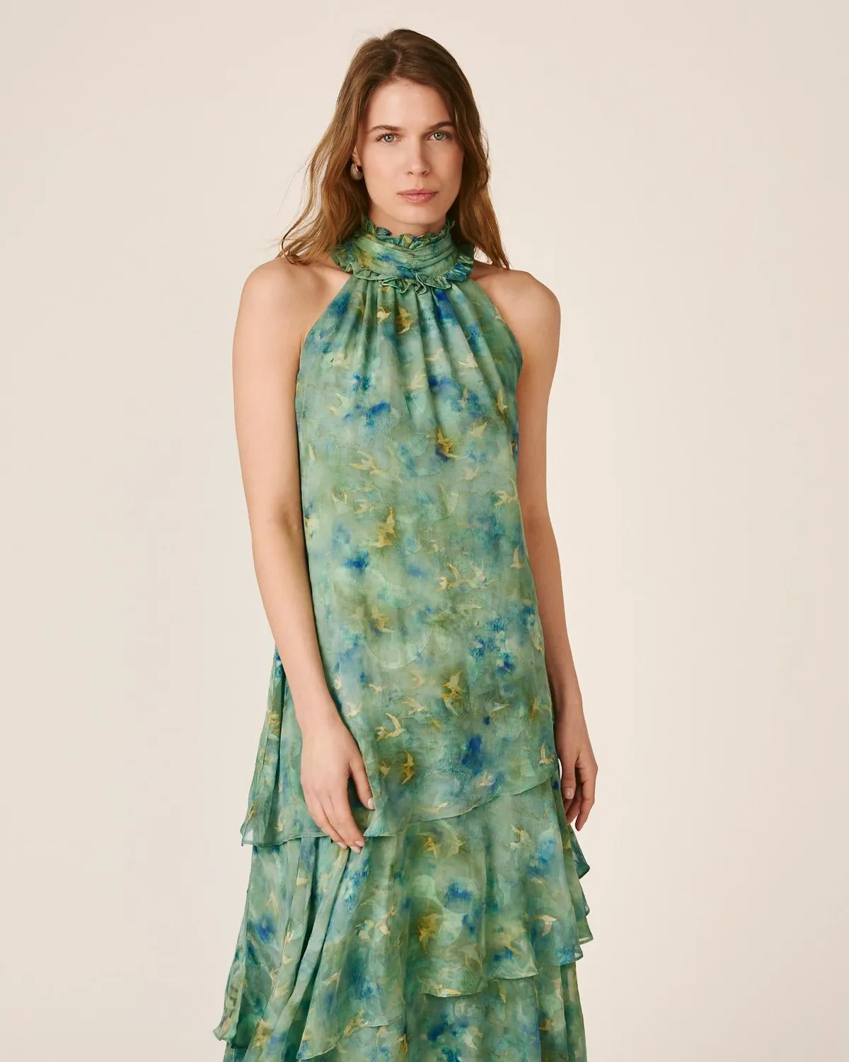 Alma en Pena V26CL0237 robe midi verte volants