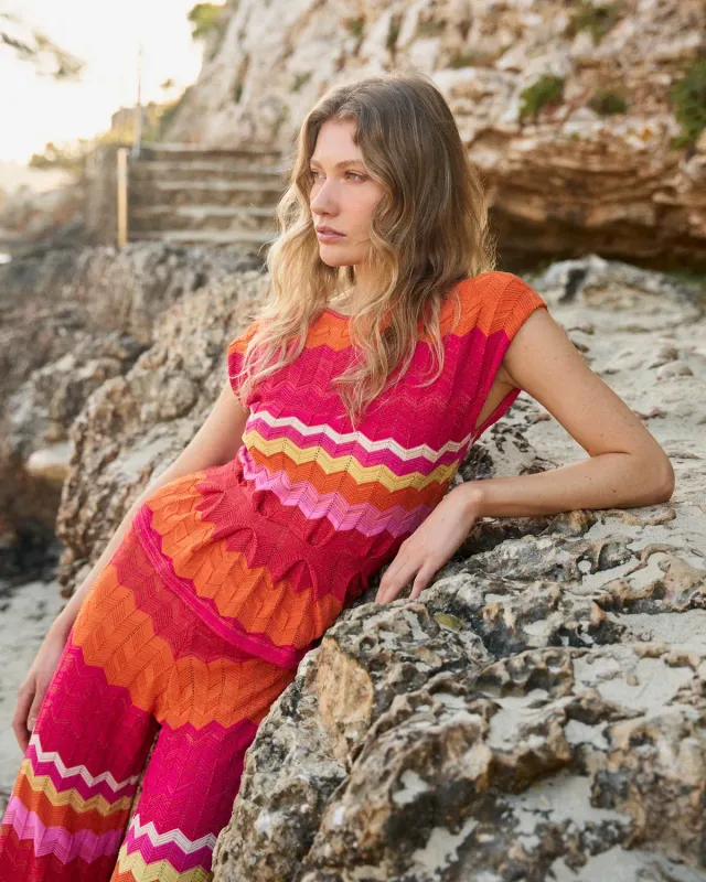 Alma en Pena V26CL0621 top maille géométrique fuchsia