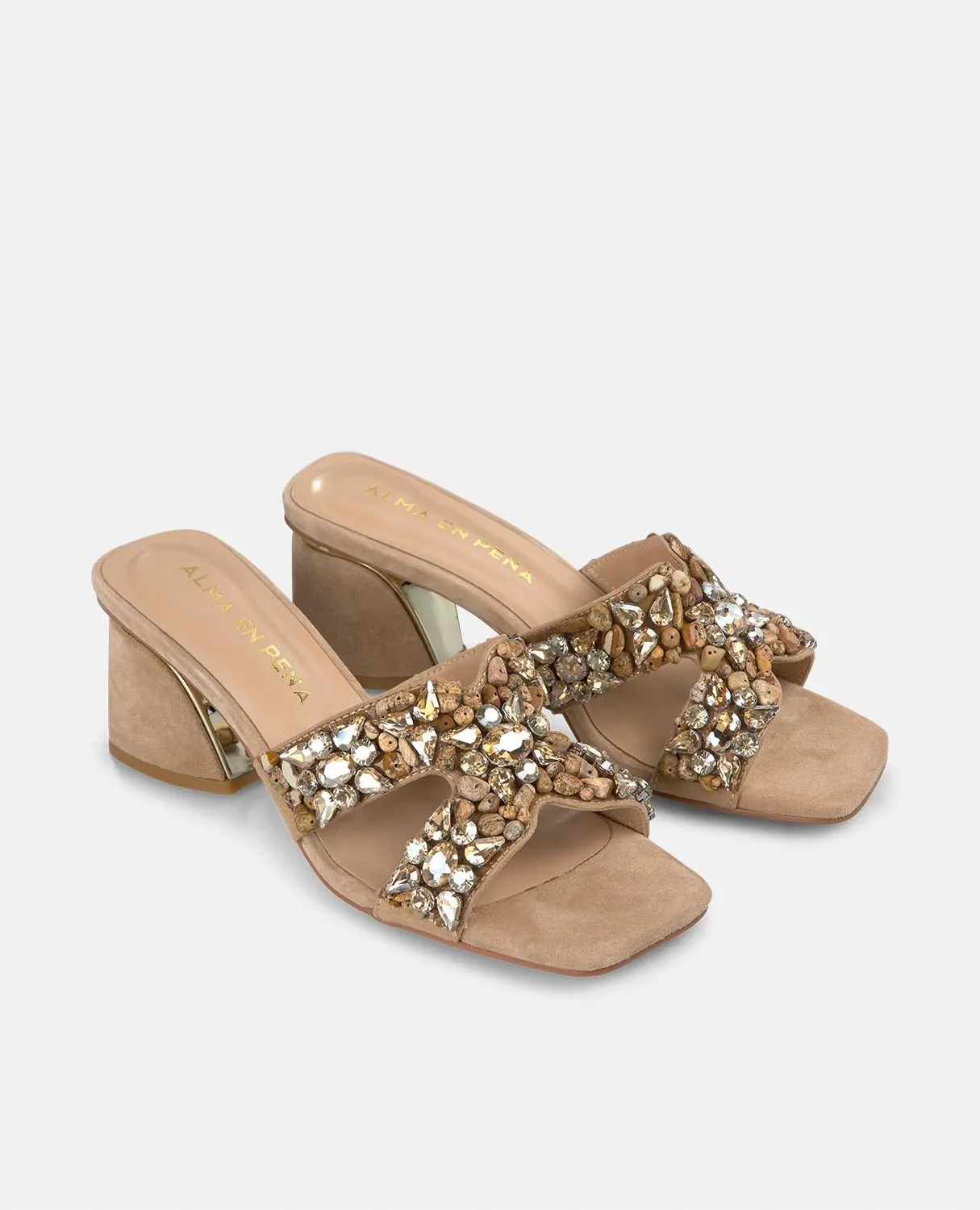 Alma en Pena V250957 mules à talon beige strass