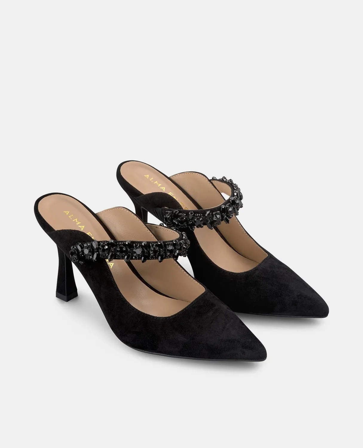 Alma en Pena V250603 mules noires talon 9 cm strass