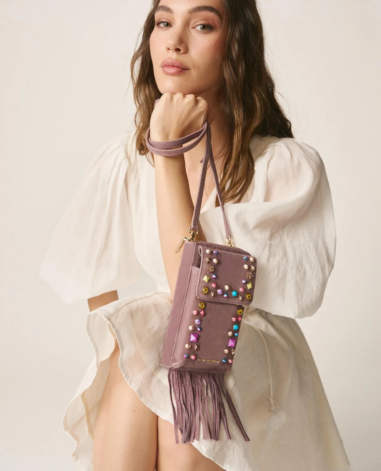 Alma en Pena V26WT018 sac cuir Natalia bleu clouté