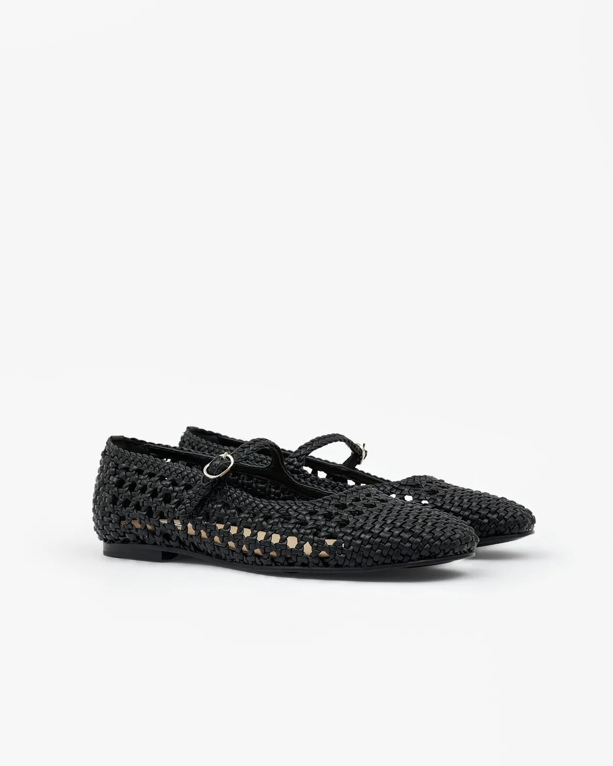 Mi/Mai Ariana Black ballerines babies tressées noir plat