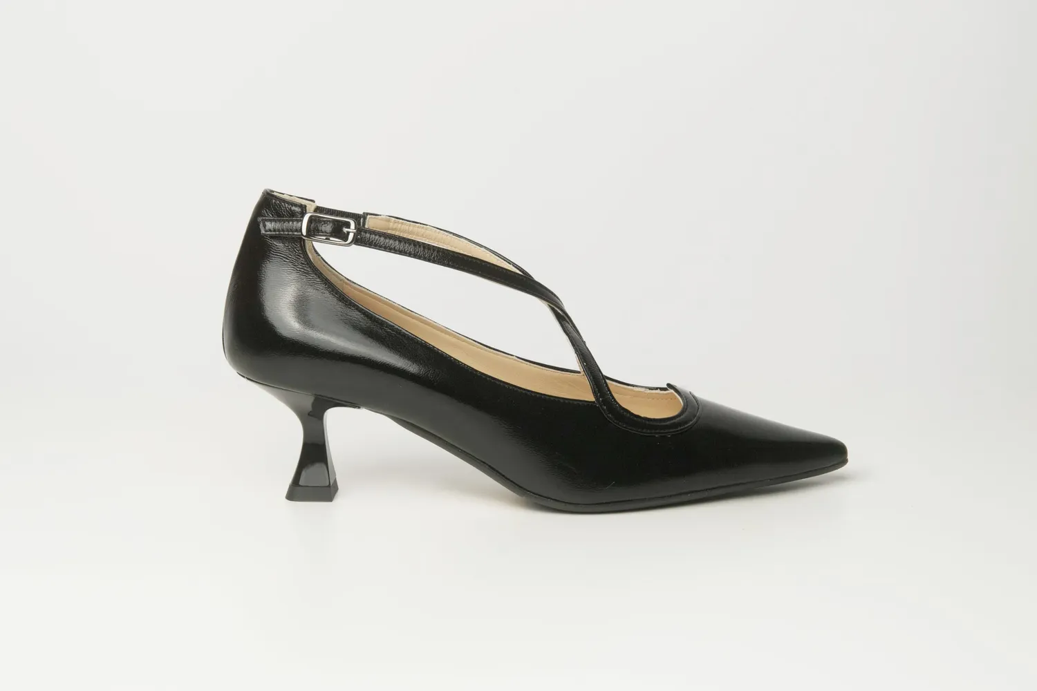 Matteo Pitti escarpins nappa noire vernie bride croisée
