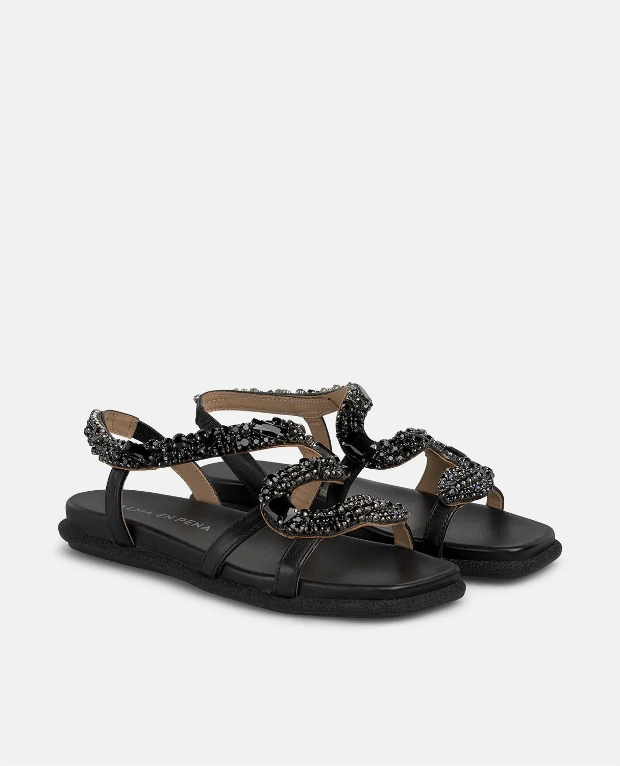 Alma en Pena V251605 sandales plates noires strass