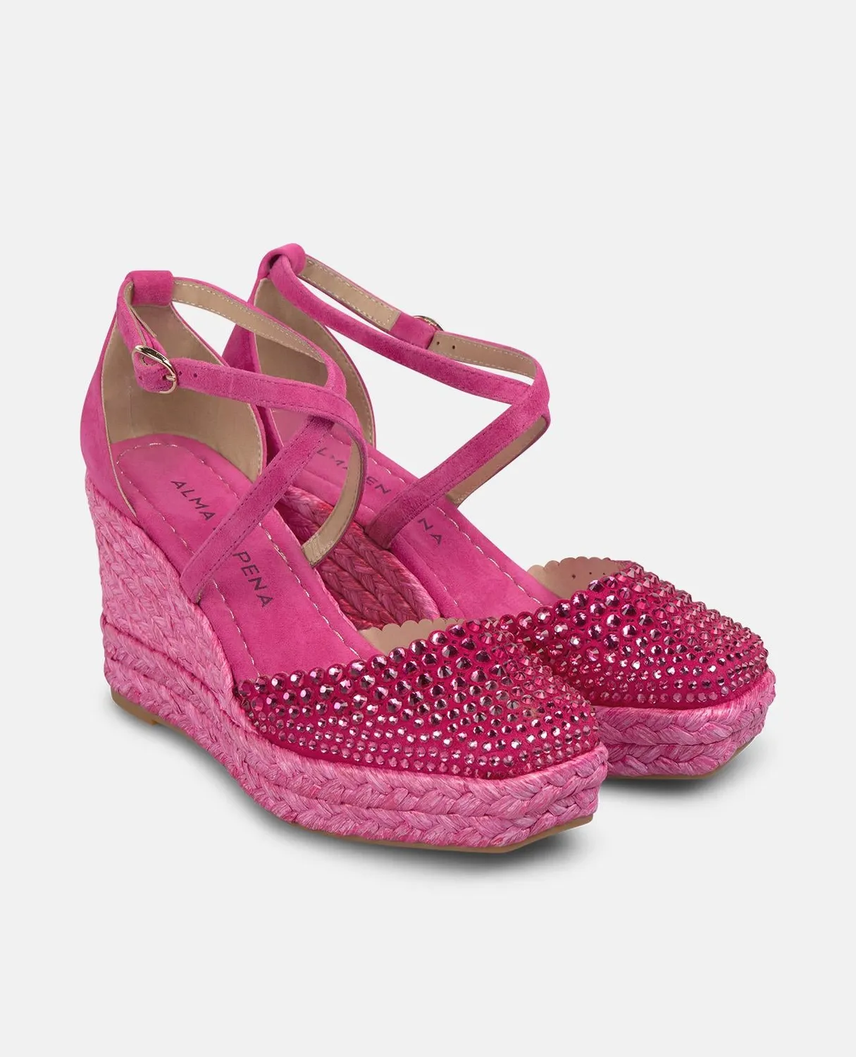 Alma en Pena V251102 compensées fuchsia strass cuir 7 cm