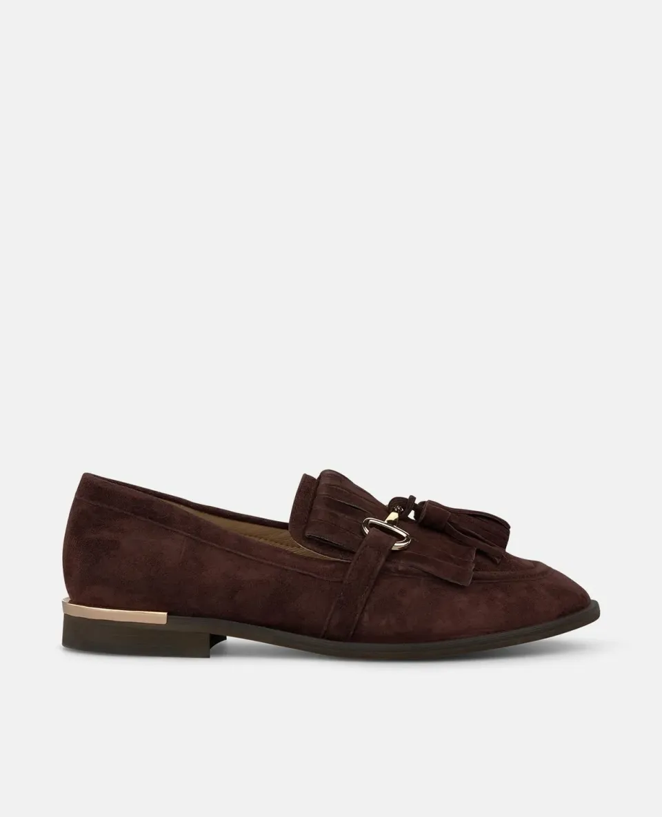 Alma en Pena I260127 mocassins daim marron pompons