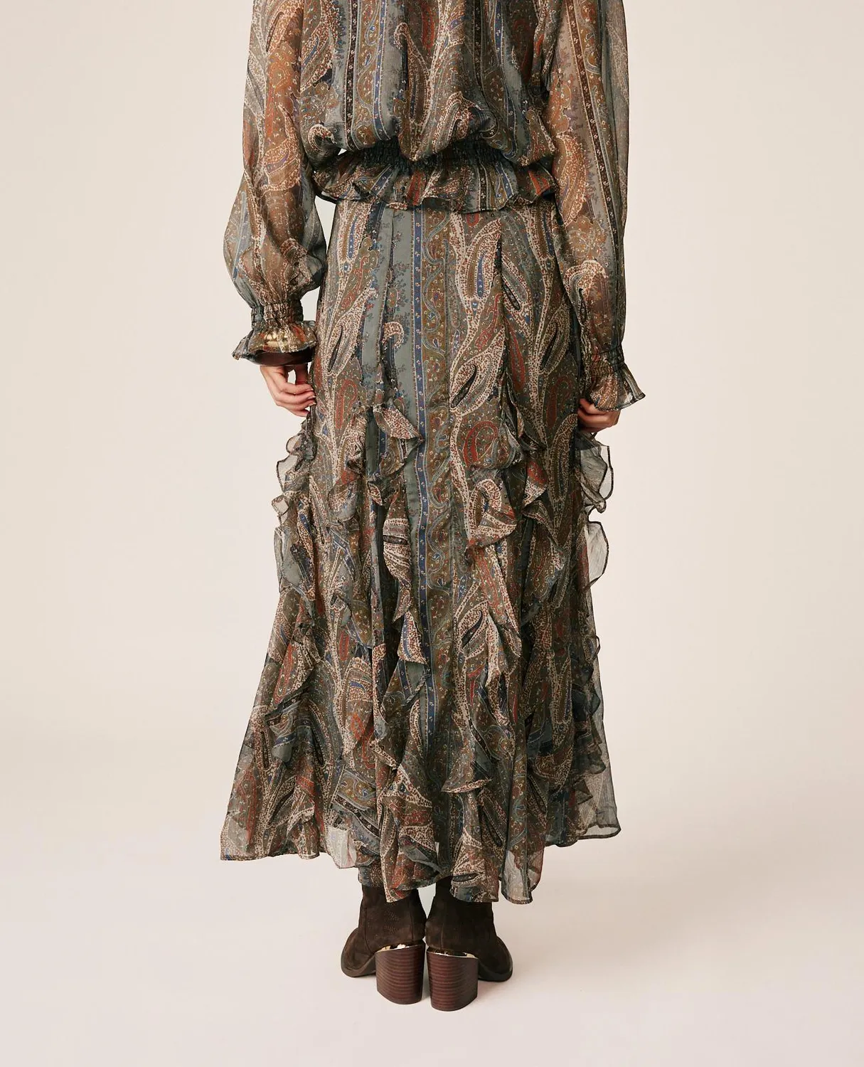 Alma en Pena I26CL1812 Jupe Longue Paisley Gris Fluide