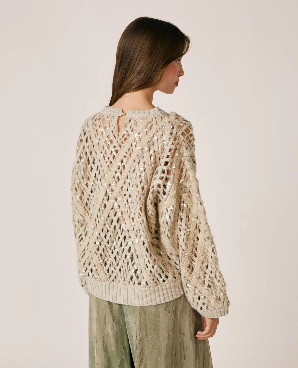 Alma en Pena I26CL0801 pull sequins maille marron laine