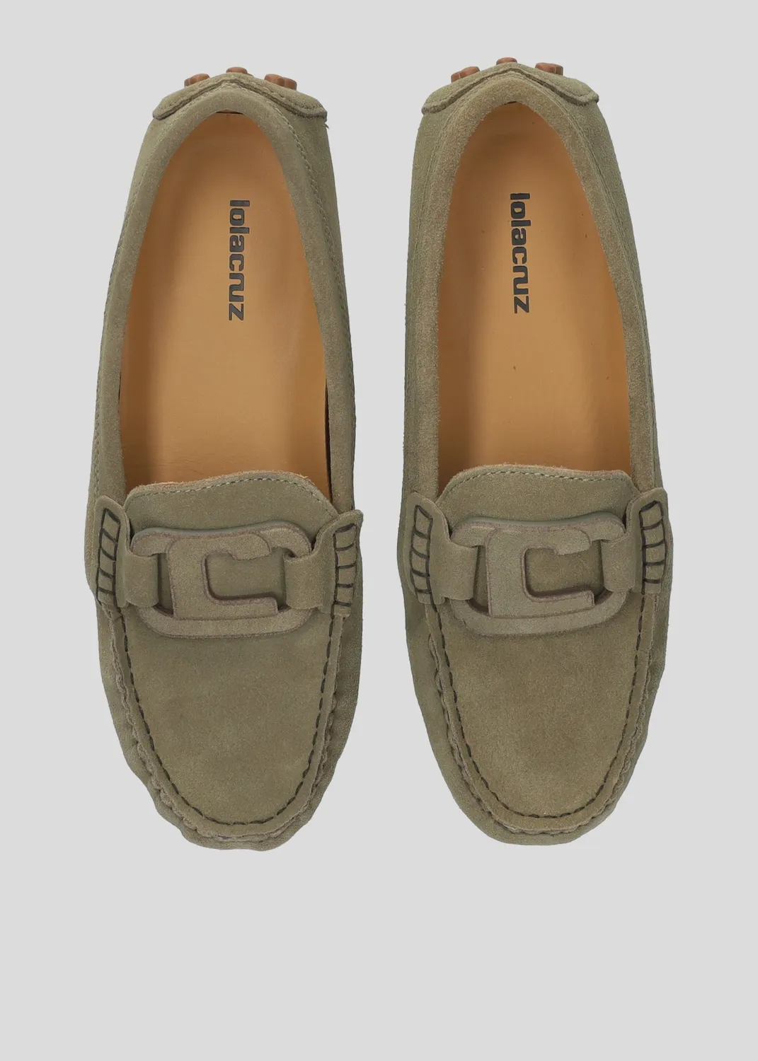 Lola Cruz Margarida mocassins kaki cuir plat