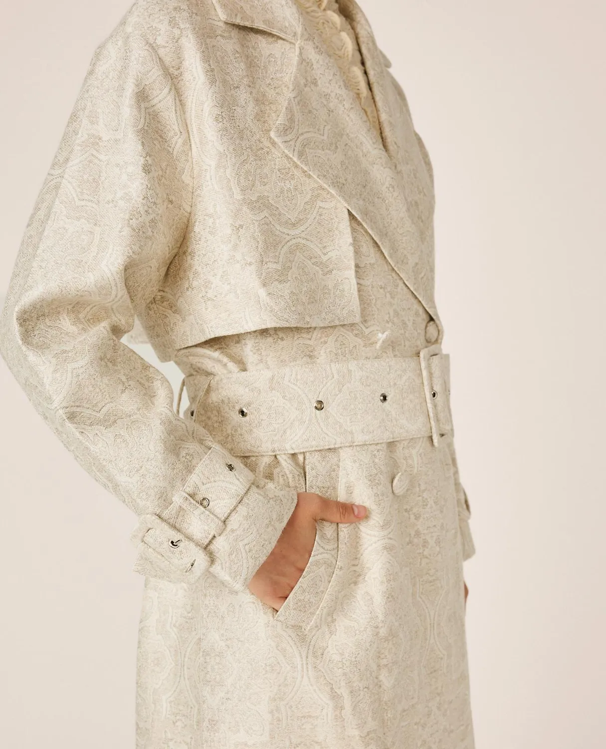 Alma en Pena I26CL1507 trench long croisé beige ceinture