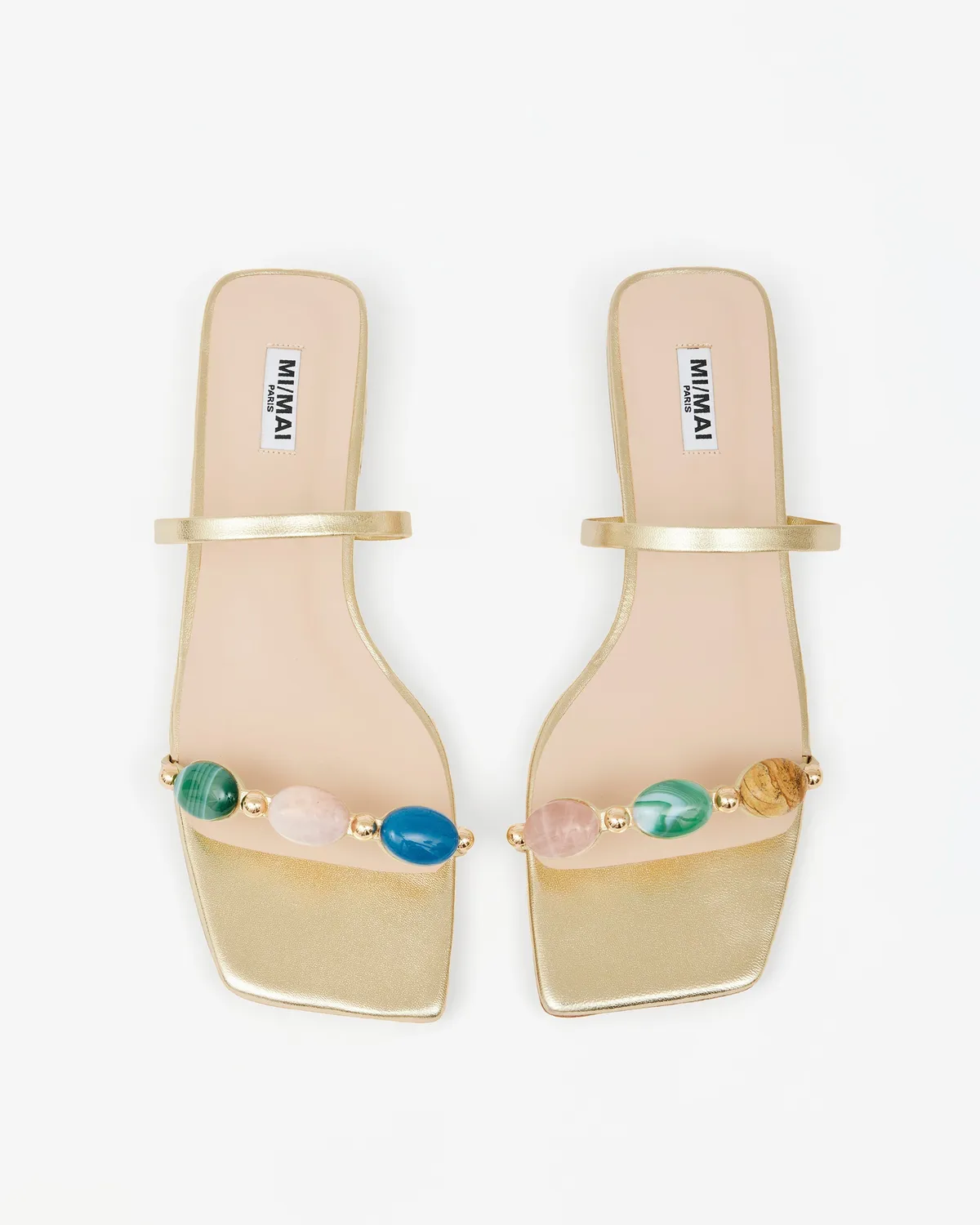 Mi/Mai Thetis Gold nu-pieds cuir doré pierres