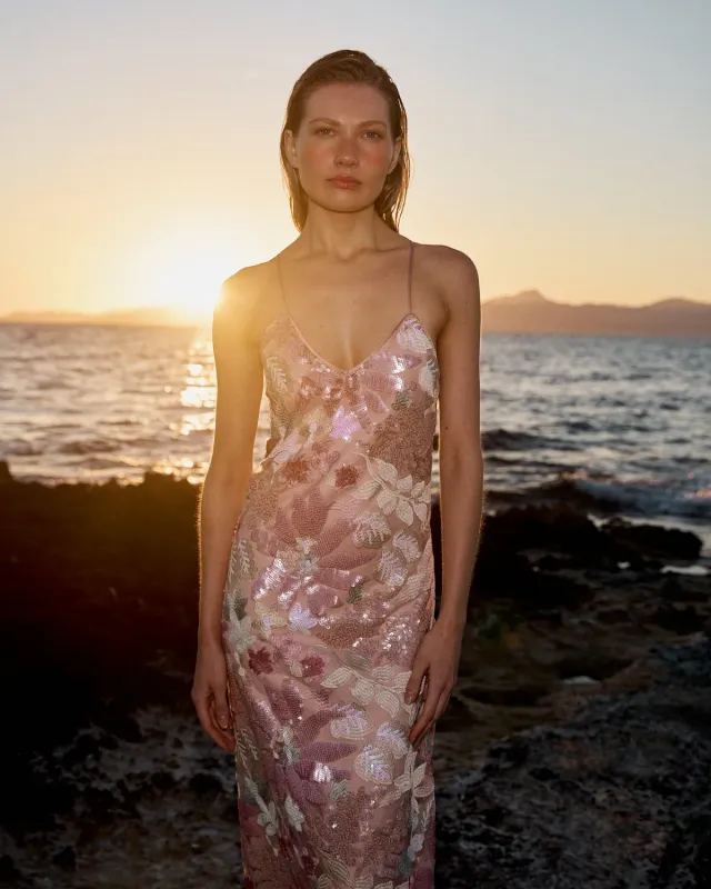 Alma en Pena V26CL0246 robe midi sequins rose