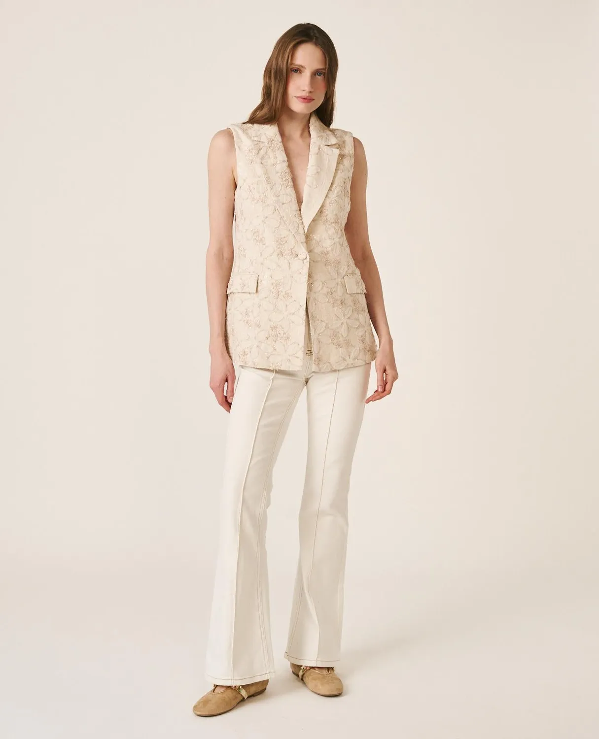 Alma en Pena V26CL1402 gilet blanc brodé