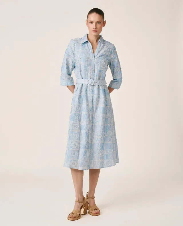 Alma en Pena V26CL0250 robe midi bleue tencel brodée